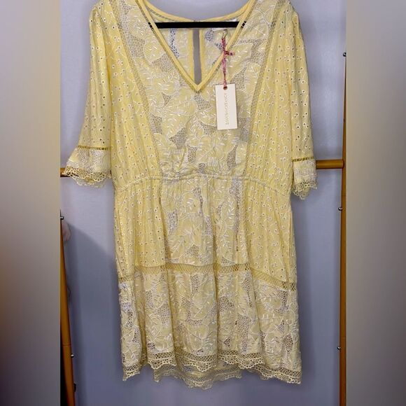LoveShackFancy Jobelle Crochet-Trimmed Broderie Anglaise Mini Dress in Yellow - Picture 4 of 10